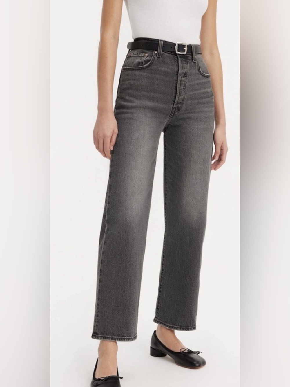 Levi’s Premium Women’s Ribcage Straight Ankle Jeans – Washed Black – W33 L29